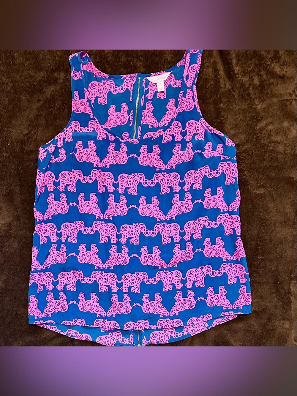 Lilly Pulitzer Aerial Tank Silk Indigo Blue Pack Your Trunk Elephant Print Large